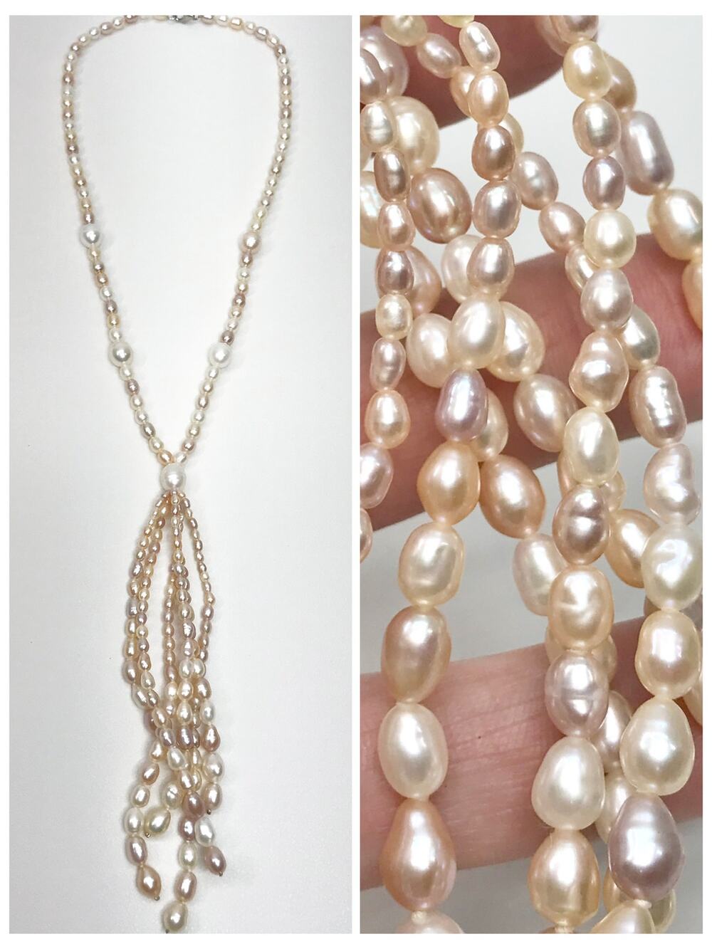Sterling Silver Vintage 3mm 9mm Y Drop Tassel Freshwater Baroque Pearl Necklace